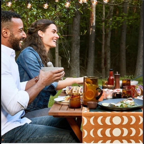 Moroccan 4 Piece Hand-blown Amber Glass Pitcher and Glasses Set - Picture 3 of 14
